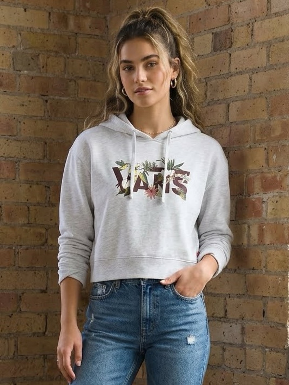 Vans | Light Gray Hoodie with Floral Design Size Small
